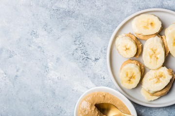 Light Healthy Snack made from Banana Slices and Cashew Butter