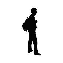 Silhouette of young man with backpack.