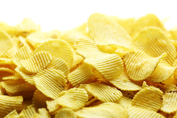 A lot of crisps potato on a white background