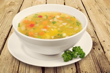 Soup on the plate.