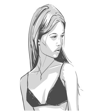 Isolated illustration of beautiful young girl in swim suit