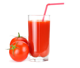 tomato juice isolated on white background. juice in glass