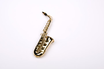 Saxophone view from top on a white background