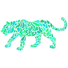 Silhouette of a walking colorful panther in a tattoo style. Vector illustration