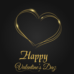 Valentine's day greeting card with sparkles gold heart on black background. Vector