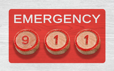 Three Wooden Pieces Depicting 911 Emergency Number