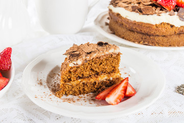Coffee cake, Strawberries and Coffee