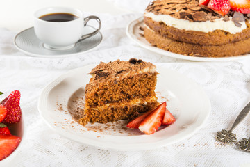 Coffee cake, Strawberries and Coffee
