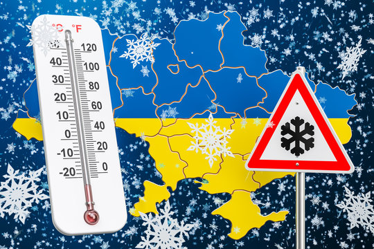 Snow hurricane, blizzards and winter storm in Ukraine concept, 3D rendering