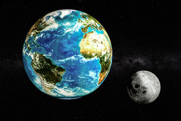 Earth and Moon in space concept, 3D rendering