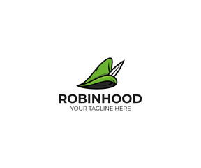 Robin hood hat logo template. Robinhood cap vector design. Medieval hat illustration