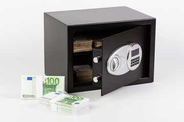 Safe Deposit Box, Pile of Cash Money, Euros.