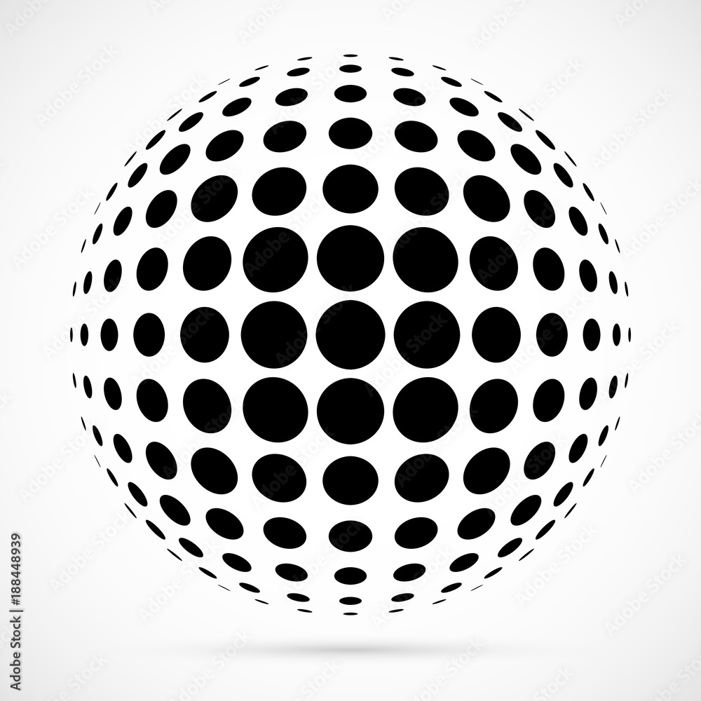 Poster white 3d vector halftone sphere.dotted spherical background.logo template with shadow.circle dots is