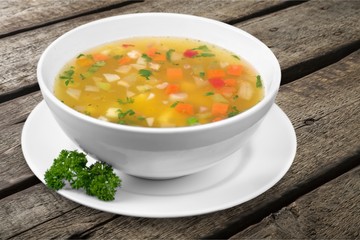 Soup on the plate.