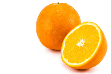 orange with half of orange isolated on the white background
