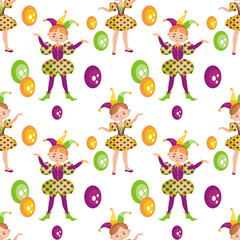 Mardi Gras seamless pattern with the image of the people in carnival costumes. Vector background.