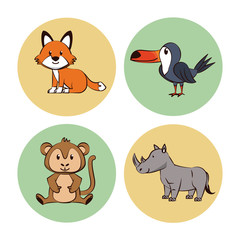 Cute animals cartoon round icons icon vector illustration graphic design