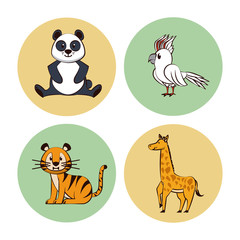 Obraz premium Cute animals cartoon round icons icon vector illustration graphic design