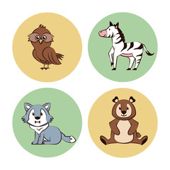 Cute animals cartoon round icons icon vector illustration graphic design