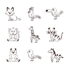 Cute animals cartoons icons icon vector illustration graphic design