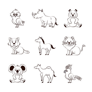 Cute animals cartoons icons icon vector illustration graphic design