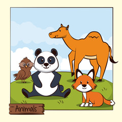 Cute animals in the jungle cartoon icon vector illustration graphic design