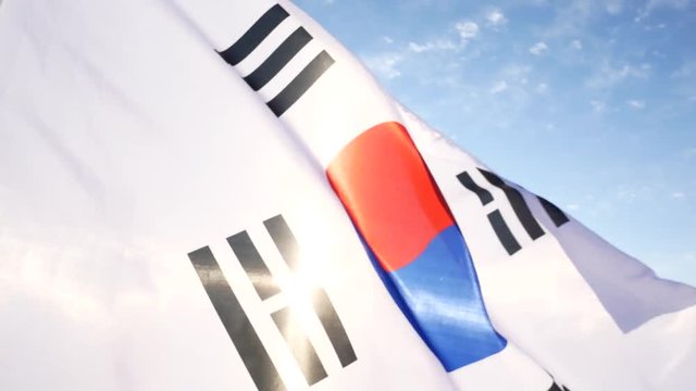 Flag of South Korea fluttering against the sky