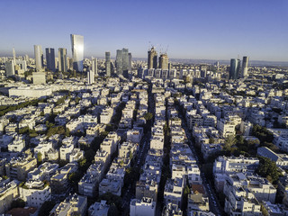sky line of Tel Aviv towers and aerial Azrieli, sarona, israel 