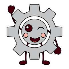gear machinery piece cute kawaii cartoon vector illustration  