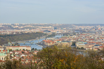 Panorama of Prague. The Vltava River.