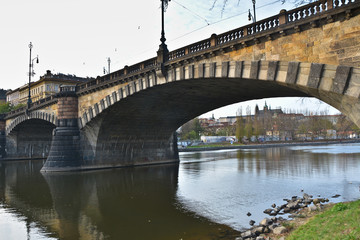 Fototapeta na wymiar Autumn, the bridge of Legia in Prague.