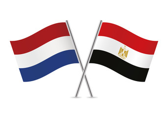 Netherlands and Egypt flags. Vector illustration.