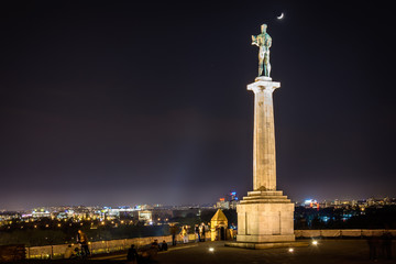 Fototapeta na wymiar Belgrade, Serbia March 30, 2017: Kalemegdan fortress and Statue of the Victor in Belgrade at night
