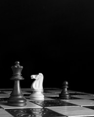 Scacchi fotografati su una scacchiera