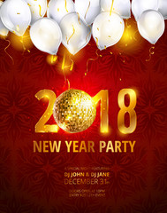 New year poster with decorate text and glowing light effects. Vector illustration.