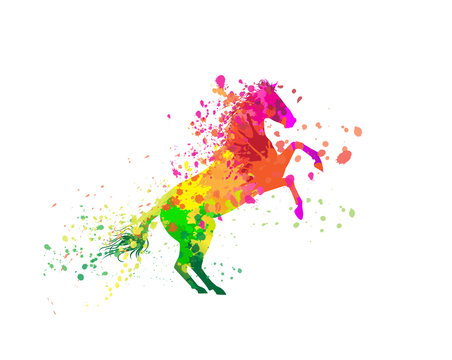 Stylized horse with colorful splashes. Vector illustration.