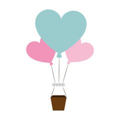 romantic travel in balloon air hot with heart shaped vector illustration design