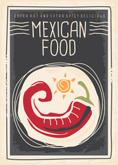 Mexican food menu with red chili on black background