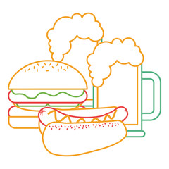 burger and hot dog with two beer vector illustration