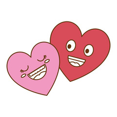 hearts couple kawaii characters vector illustration design