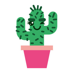 cartoon potted cactus kawaii character vector illustration