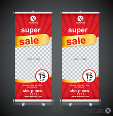 Fototapeta na wymiar Roll up banner design template, vertical, abstract background, pull up design, modern x-banner, rectangle size. 