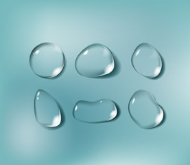 Realistic transparent Water drops set.