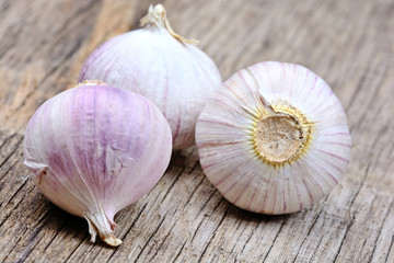 Group of garlic on rustic table