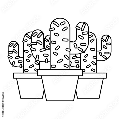 three potted cactus plant natural vector illustration outline design three potted cactus plant natural vector illustration outline design