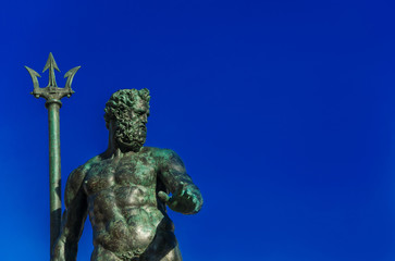 Neptune God of the Sea bronze statue with trident, from the Fountain of Neptune, erected in 1566 in...
