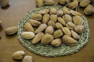 Ecological almonds with peel from an exploitation in the South of Spain before breaking to toast and eat.