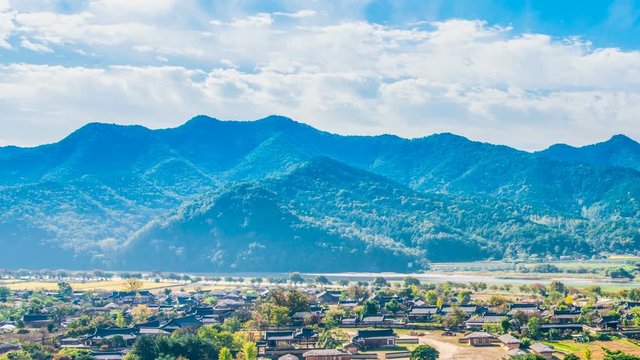 Shooting the Andong Hahoe Folk Village [UNESCO World Heritage] as a time-lapse. Tiltdown