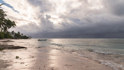 Marie-Galante in Guadeloupe, beautiful panorama of the beach at sunset
