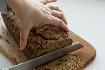 Slicing a Loaf of Banana Bread